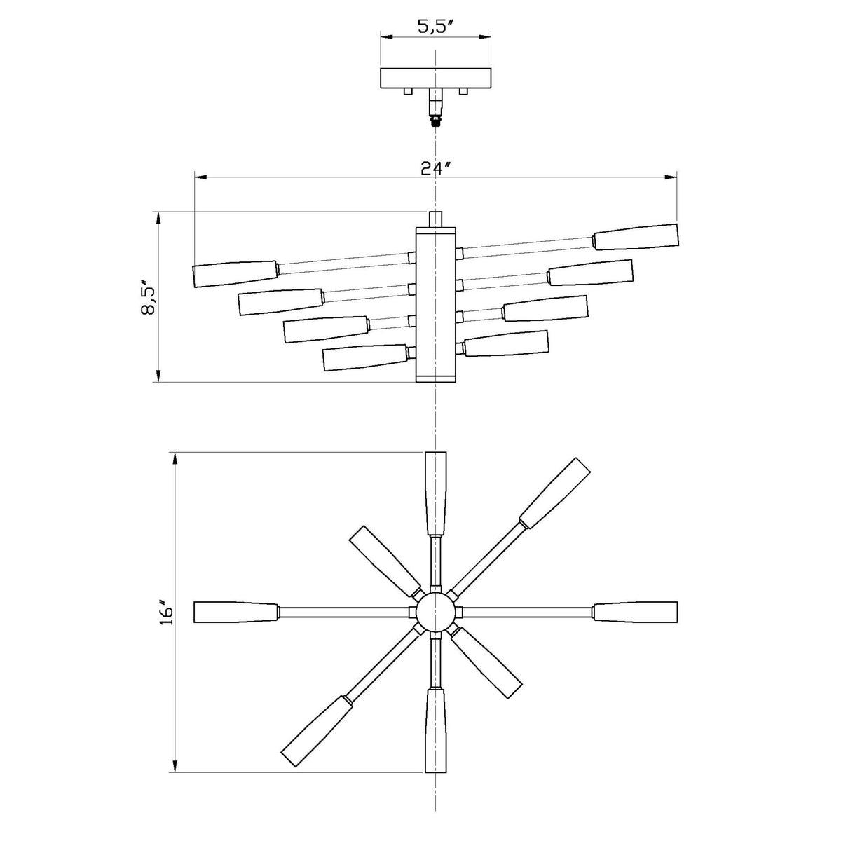 Ascension 8 Light Chandelier Matte Black