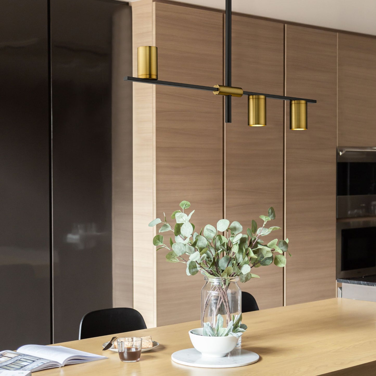 Calumet 3 Light Linear Chandelier Matte Black + Olde Brass