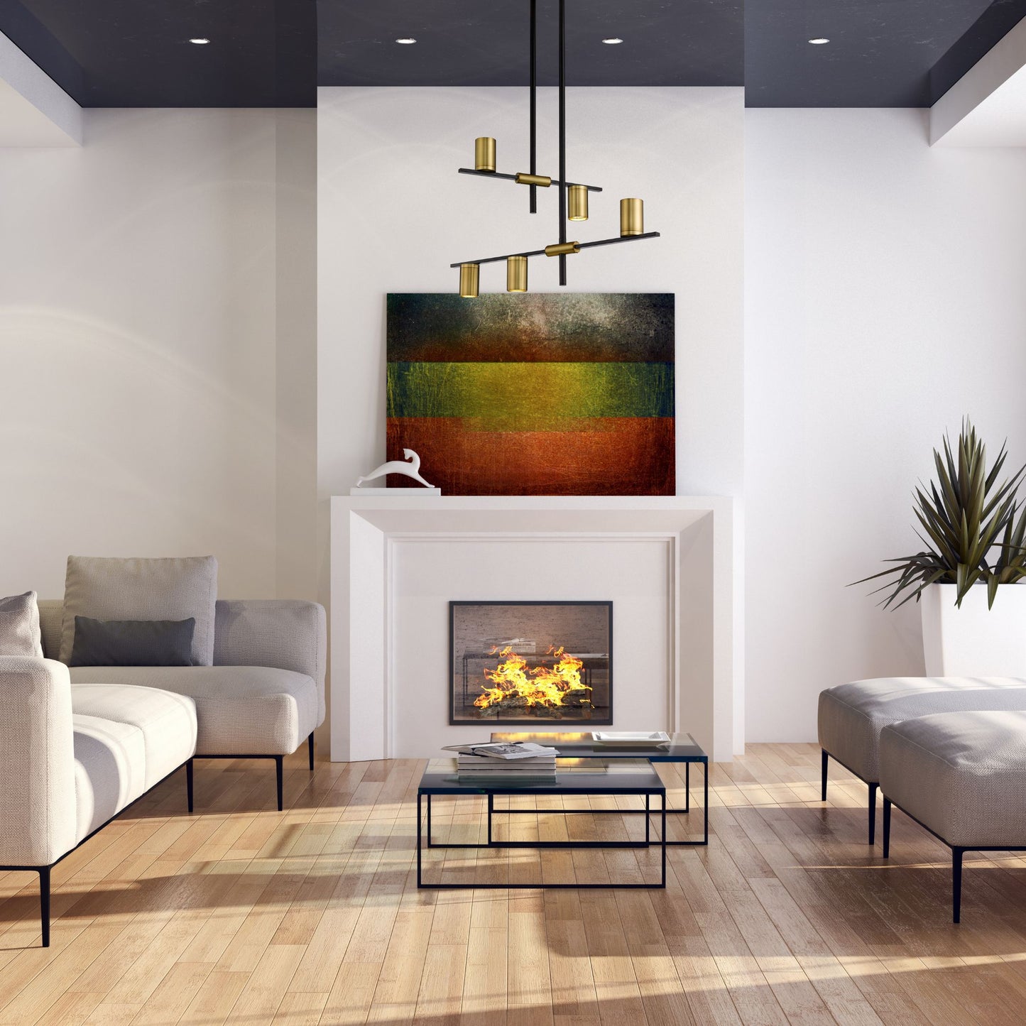 Calumet GU10 5 Light Chandelier Matte Black + Olde Brass