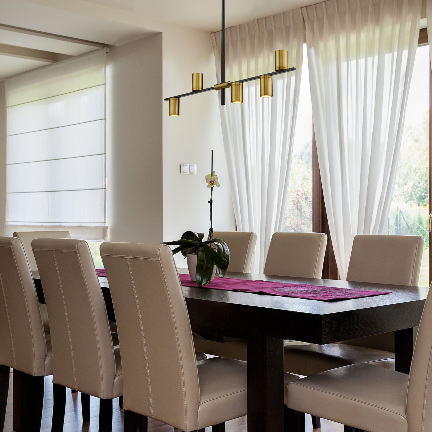Calumet GU10 5 Light Linear Chandelier Matte Black + Olde Brass
