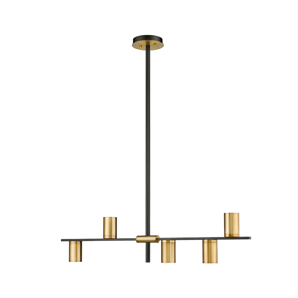 Calumet GU10 5 Light Linear Chandelier Matte Black + Olde Brass