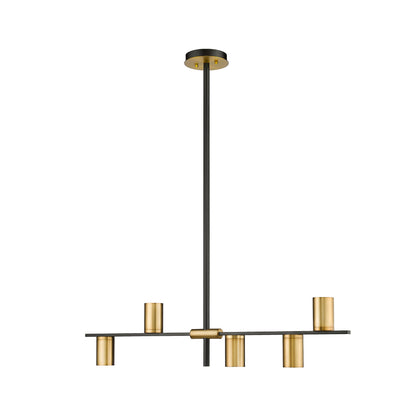 Calumet GU10 5 Light Linear Chandelier Matte Black + Olde Brass