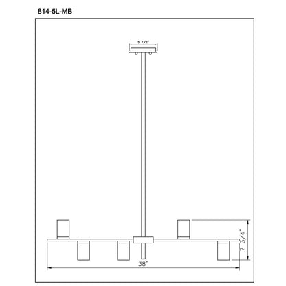 Calumet GU10 5 Light Linear Chandelier Matte Black + Olde Brass