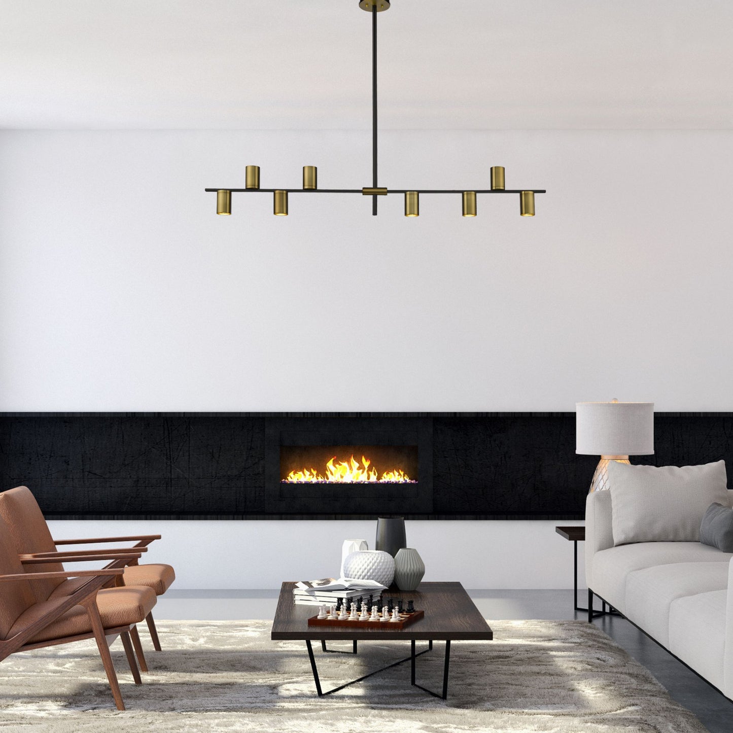 Calumet GU10 8 Light Linear Chandelier Matte Black + Olde Brass