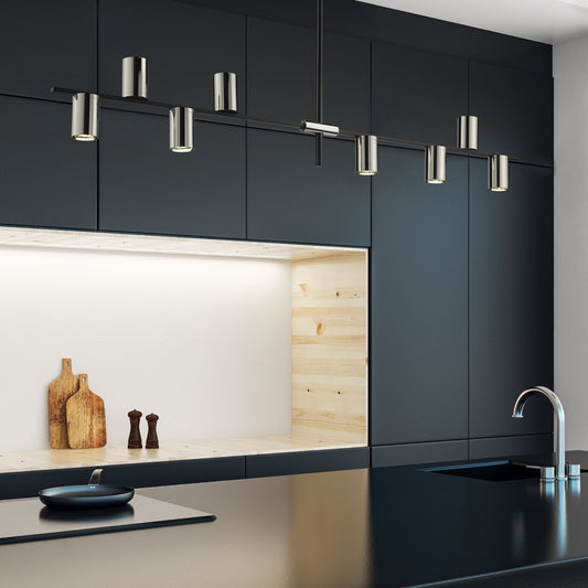 Calumet GU10 8 Light Linear Chandelier Matte Black + Polished Nickel