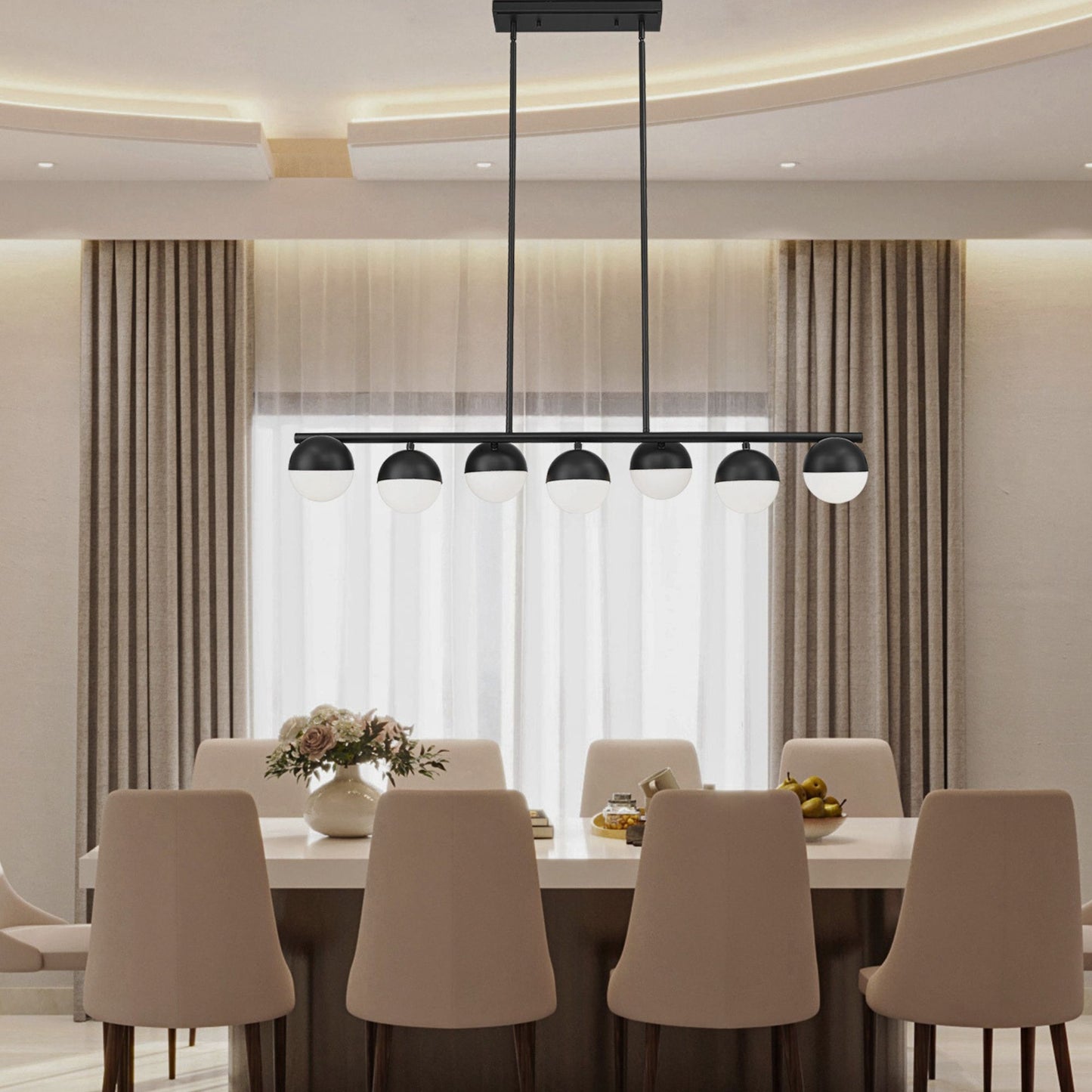 Realm Sphere 7 Light Linear Chandelier Matte Black