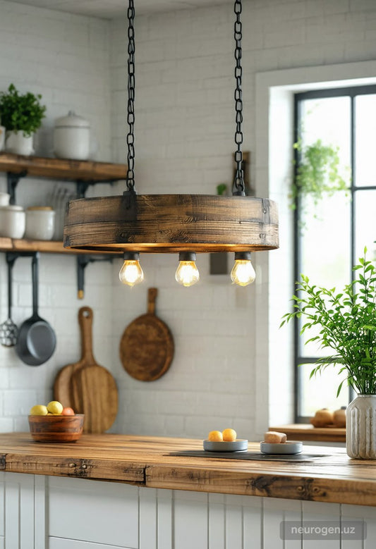 Delphi 3-Light Farmhouse Wood Chandelier 24"