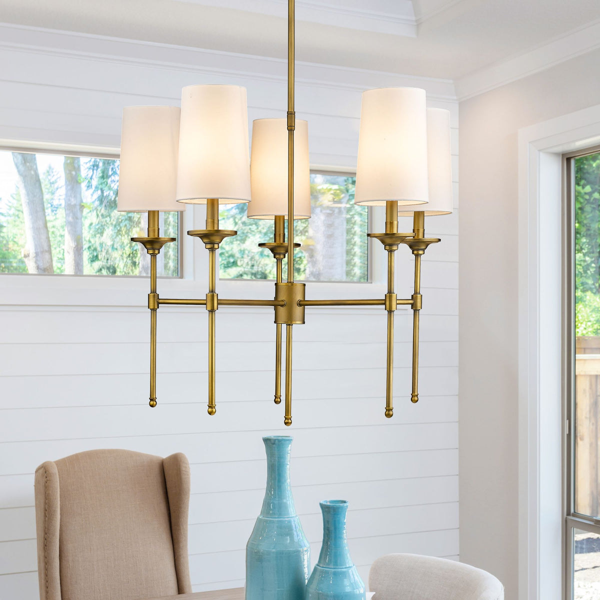 Emily 5 Light Chandelier Rubbed Brass