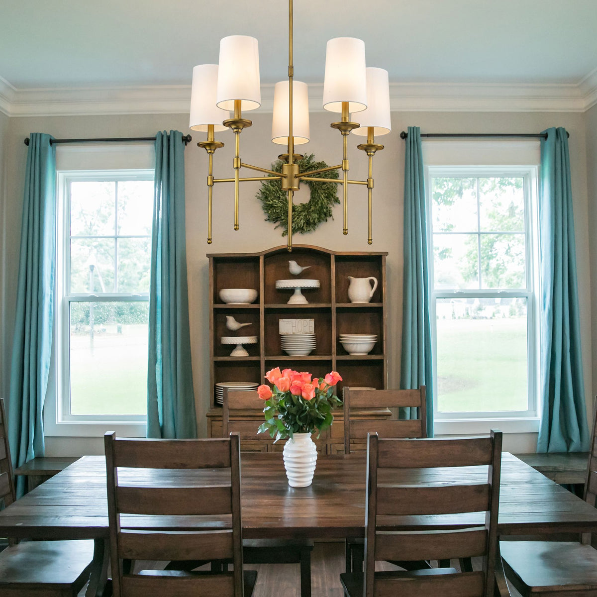 Emily 5 Light Chandelier Rubbed Brass