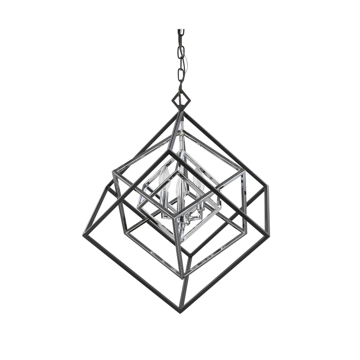 Euclid 3 Light Chandelier Chrome + Matte Black