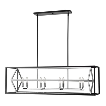 Euclid 8 Light Linear Chandelier Chrome + Matte Black
