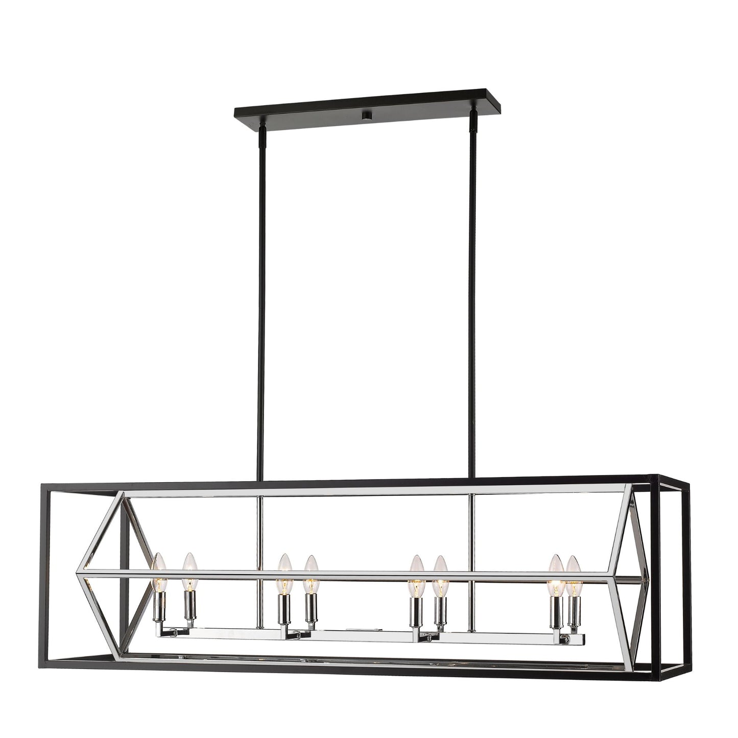 Euclid 8 Light Linear Chandelier Chrome + Matte Black