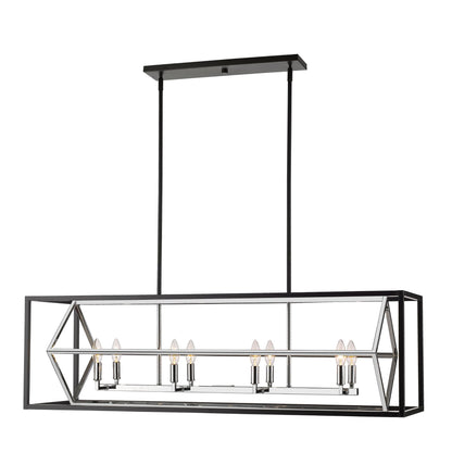 Euclid 8 Light Linear Chandelier Chrome + Matte Black