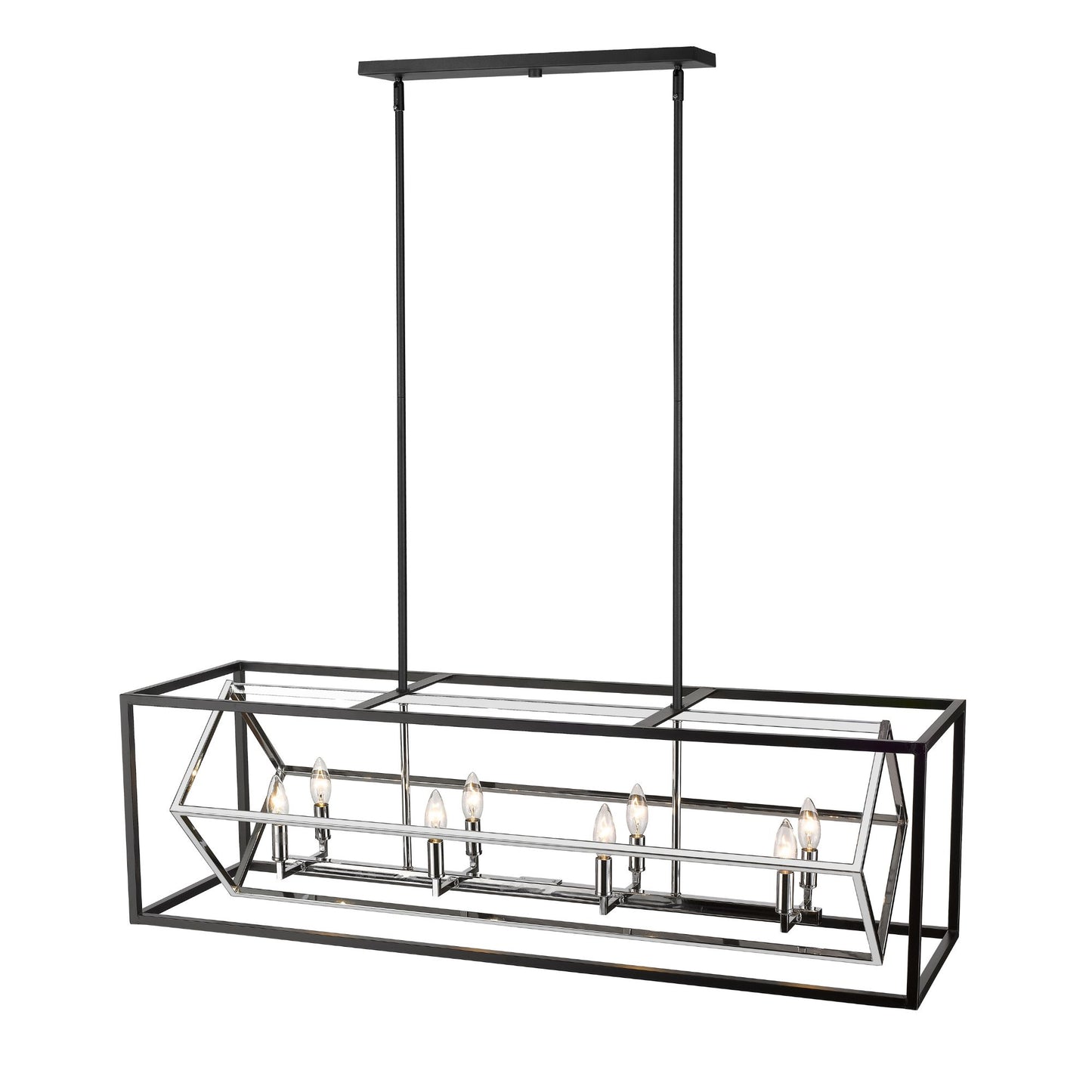 Euclid 8 Light Linear Chandelier Chrome + Matte Black