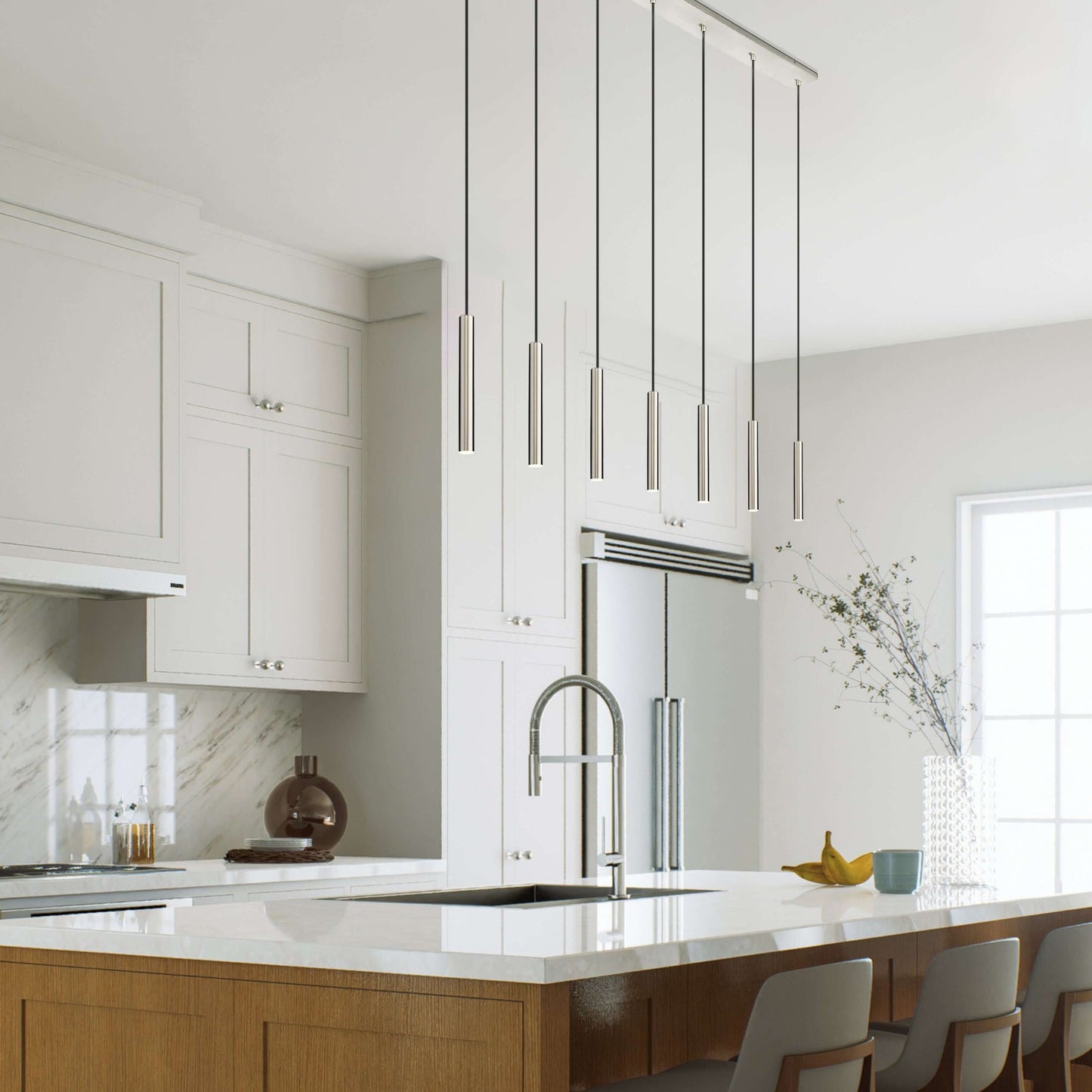 Forest LED 7 Light Linear Chandelier Brushed Nickel