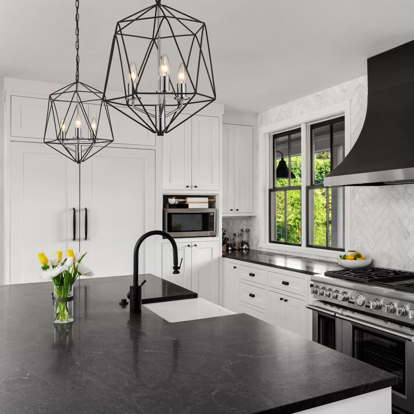 Geo 3 Light Chandelier Matte Black + Chrome