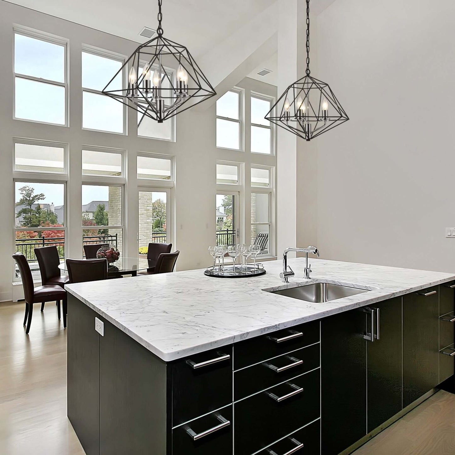 Geo 3 Light Chandelier Matte Black + Chrome