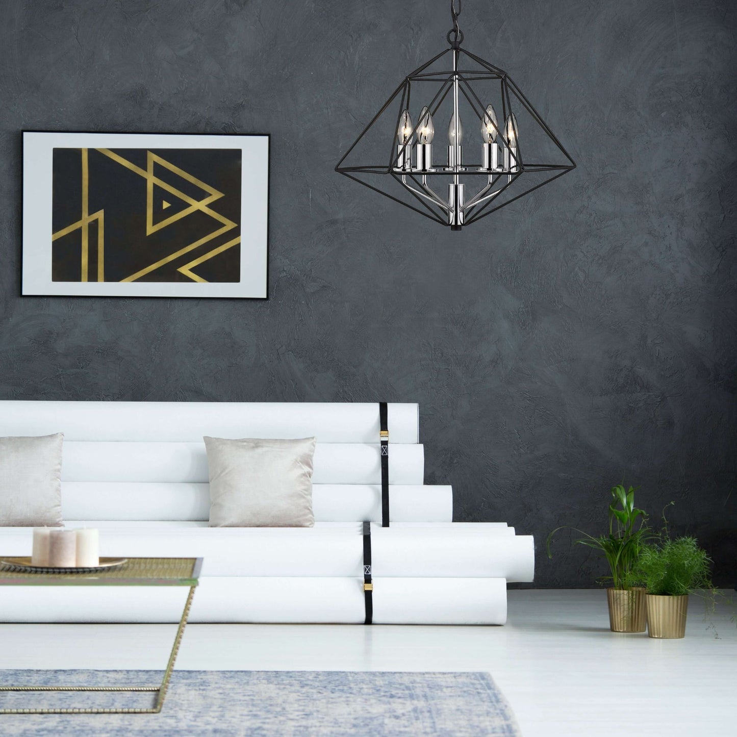Geo 5 Light Chandelier Matte Black + Chrome