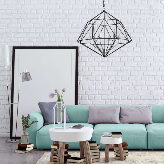 Geo 6 Light Chandelier Matte Black + Chrome