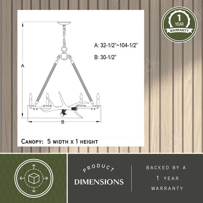 Breckenridge 30.5” 6 Light Antler Chandelier