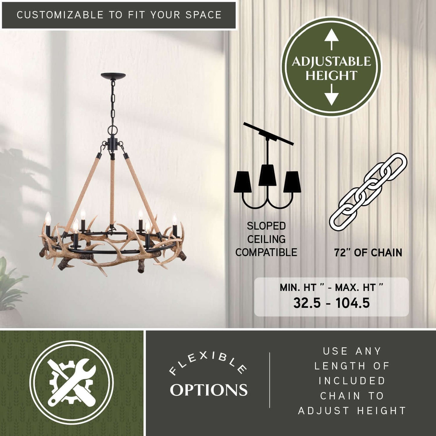 Breckenridge 30.5” 6 Light Antler Chandelier