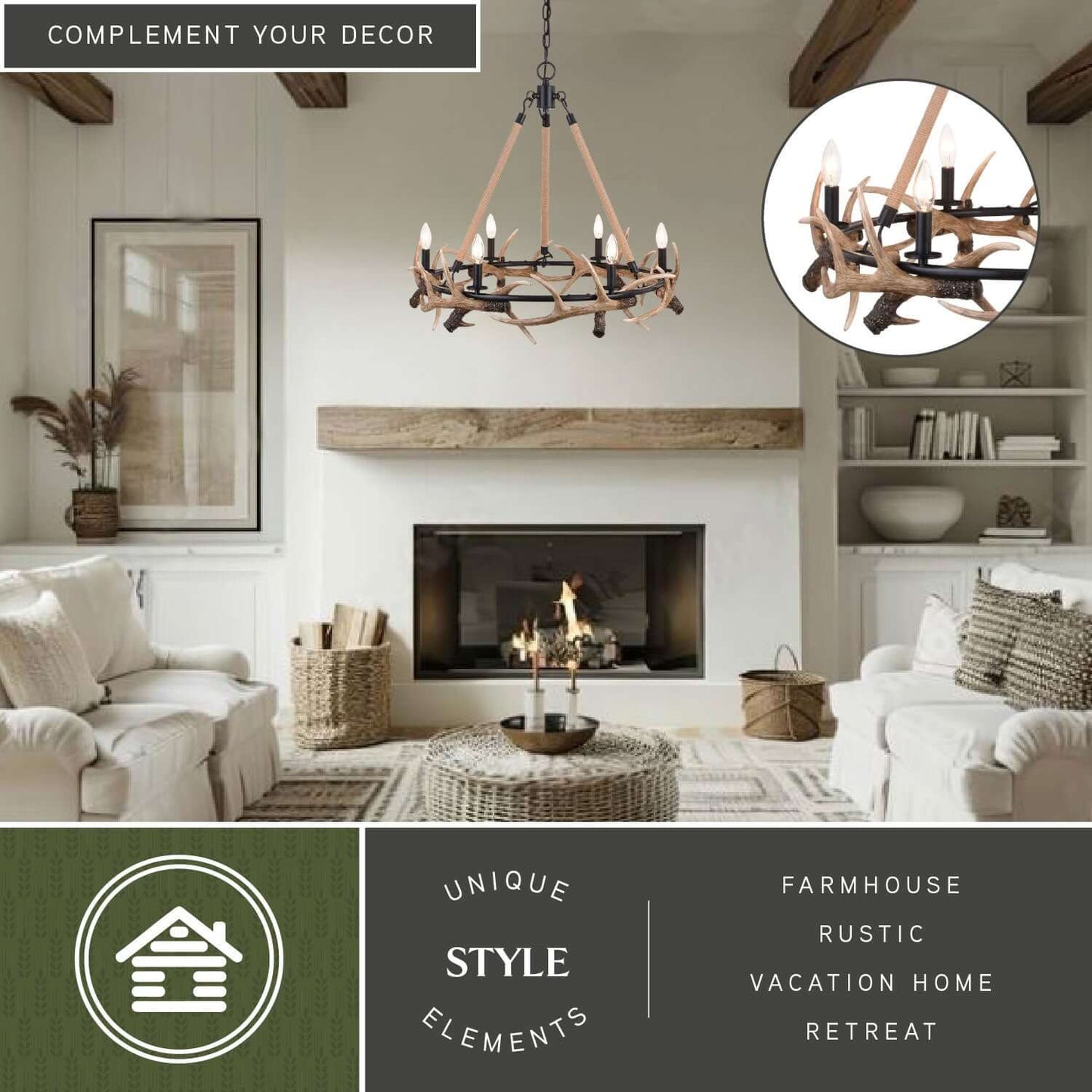 Breckenridge 30.5” 6 Light Antler Chandelier