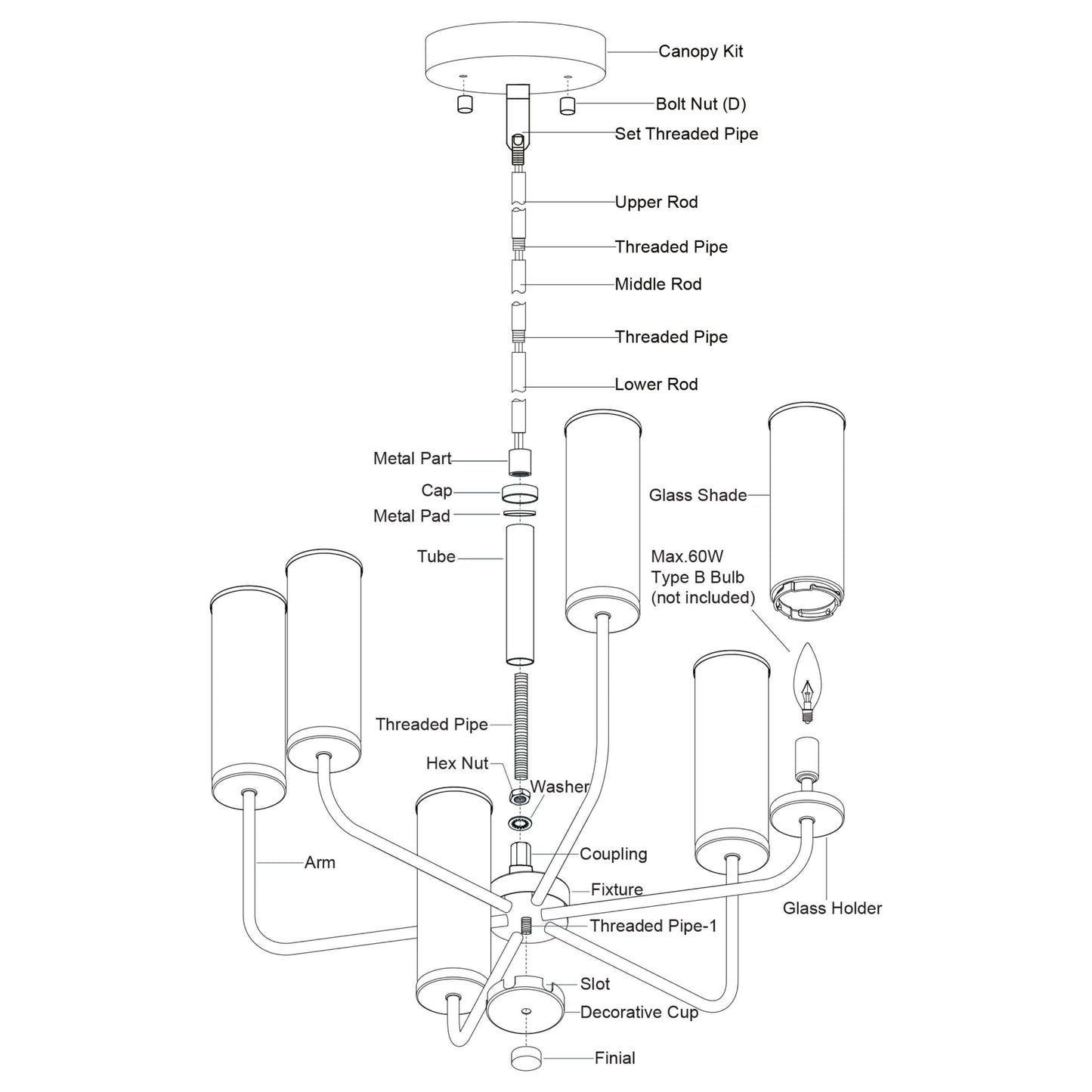 Glencoe 28” 6 Light Chandelier