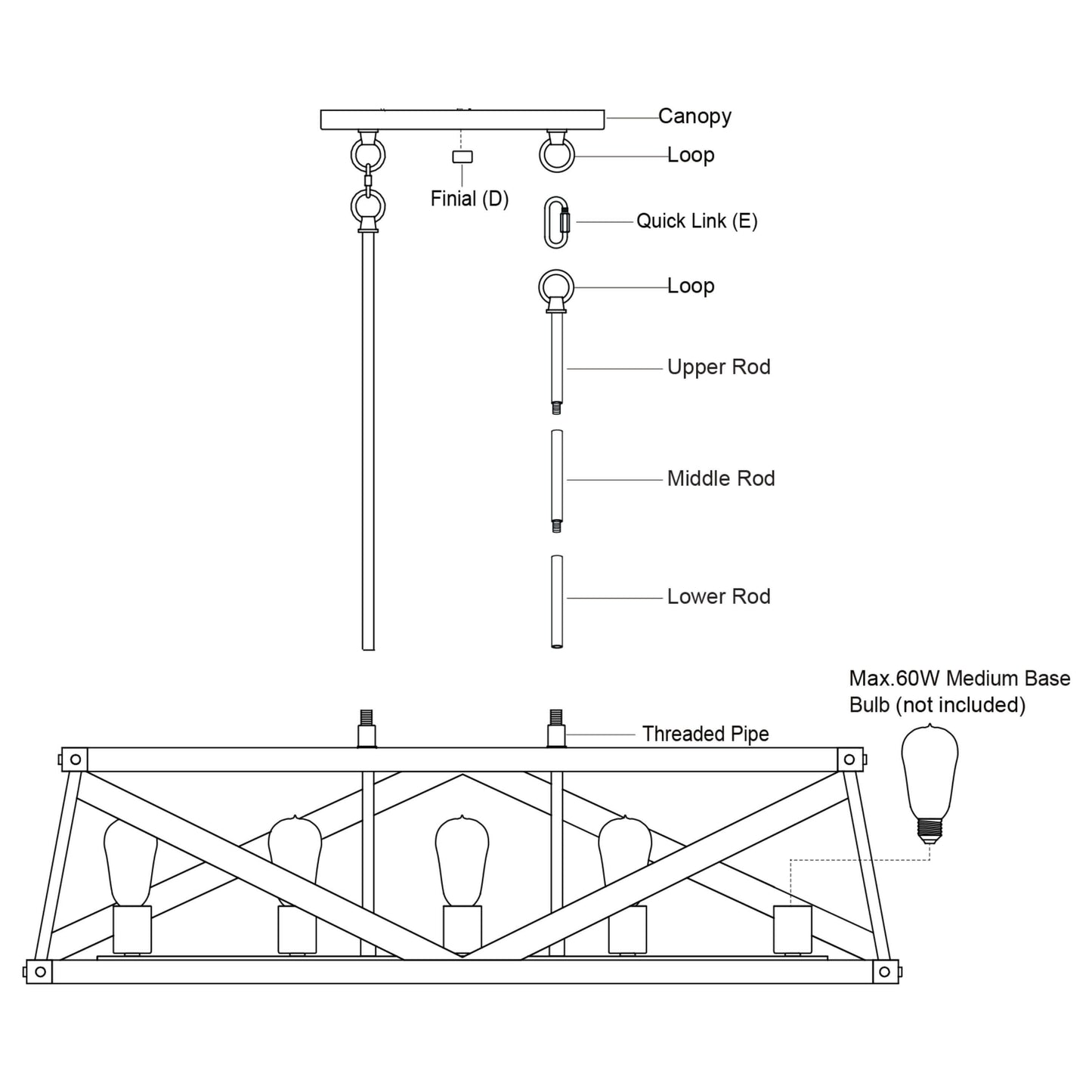 Wade 36” 5 Light Linear Chandelier