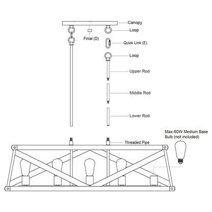 Wade 36” 5 Light Linear Chandelier