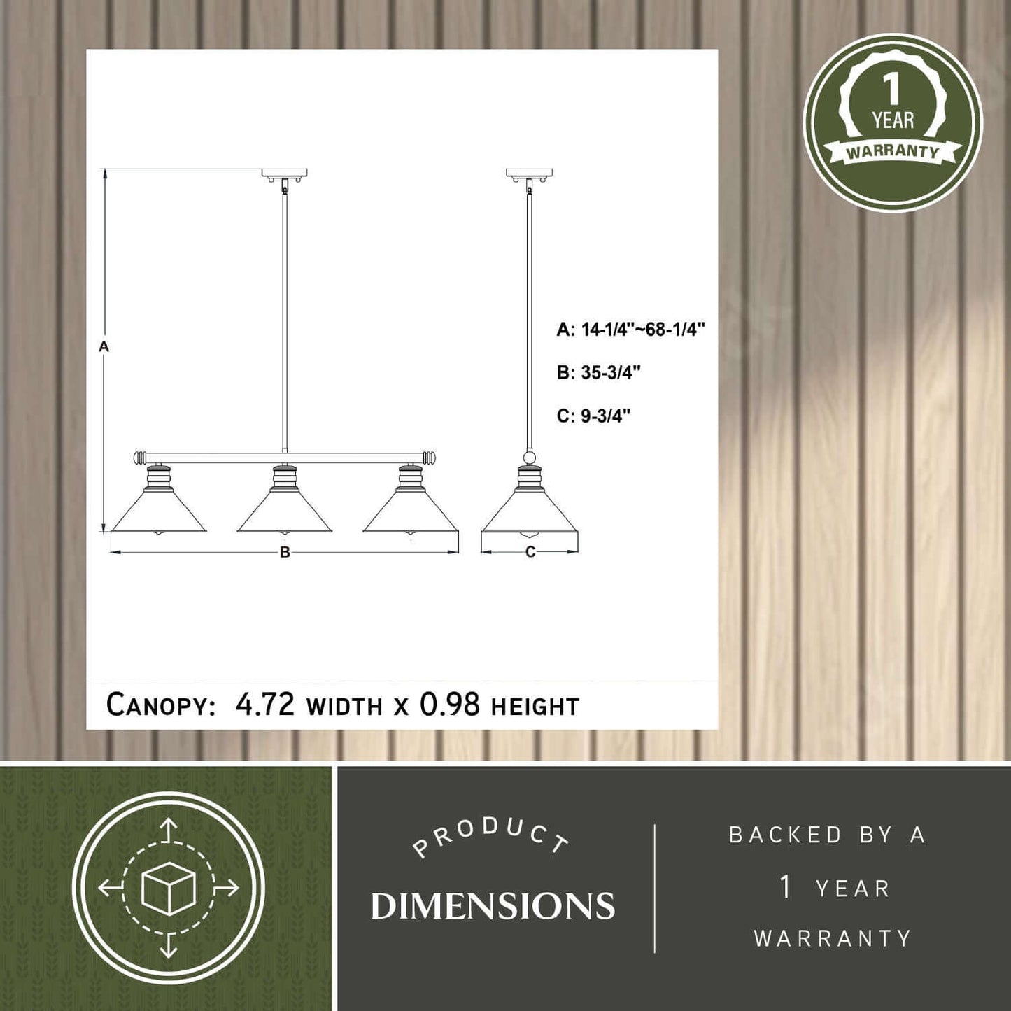 Akron 35.75” 3 Light Linear Chandelier