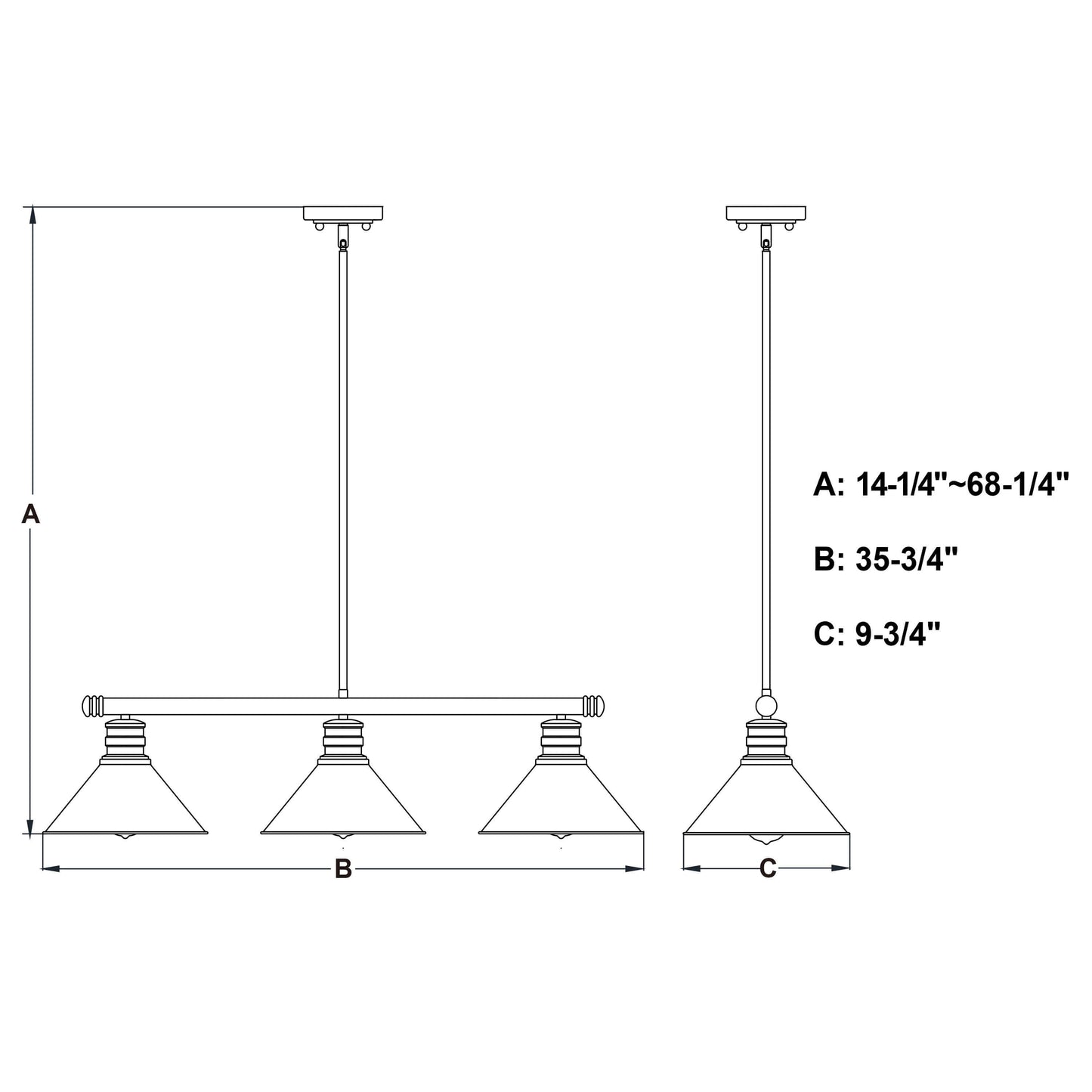 Akron 35.75” 3 Light Linear Chandelier