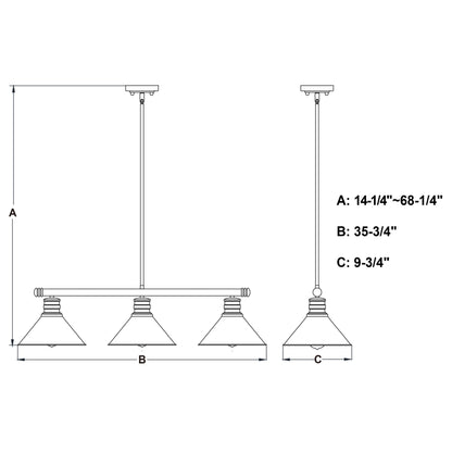 Akron 35.75” 3 Light Linear Chandelier