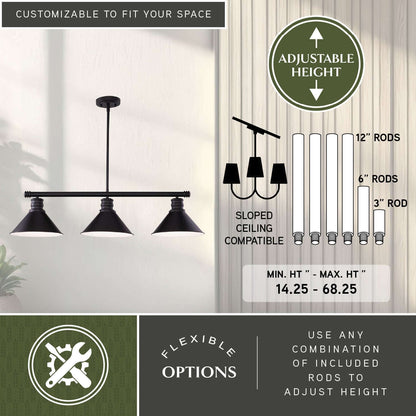 Akron 35.75” 3 Light Linear Chandelier