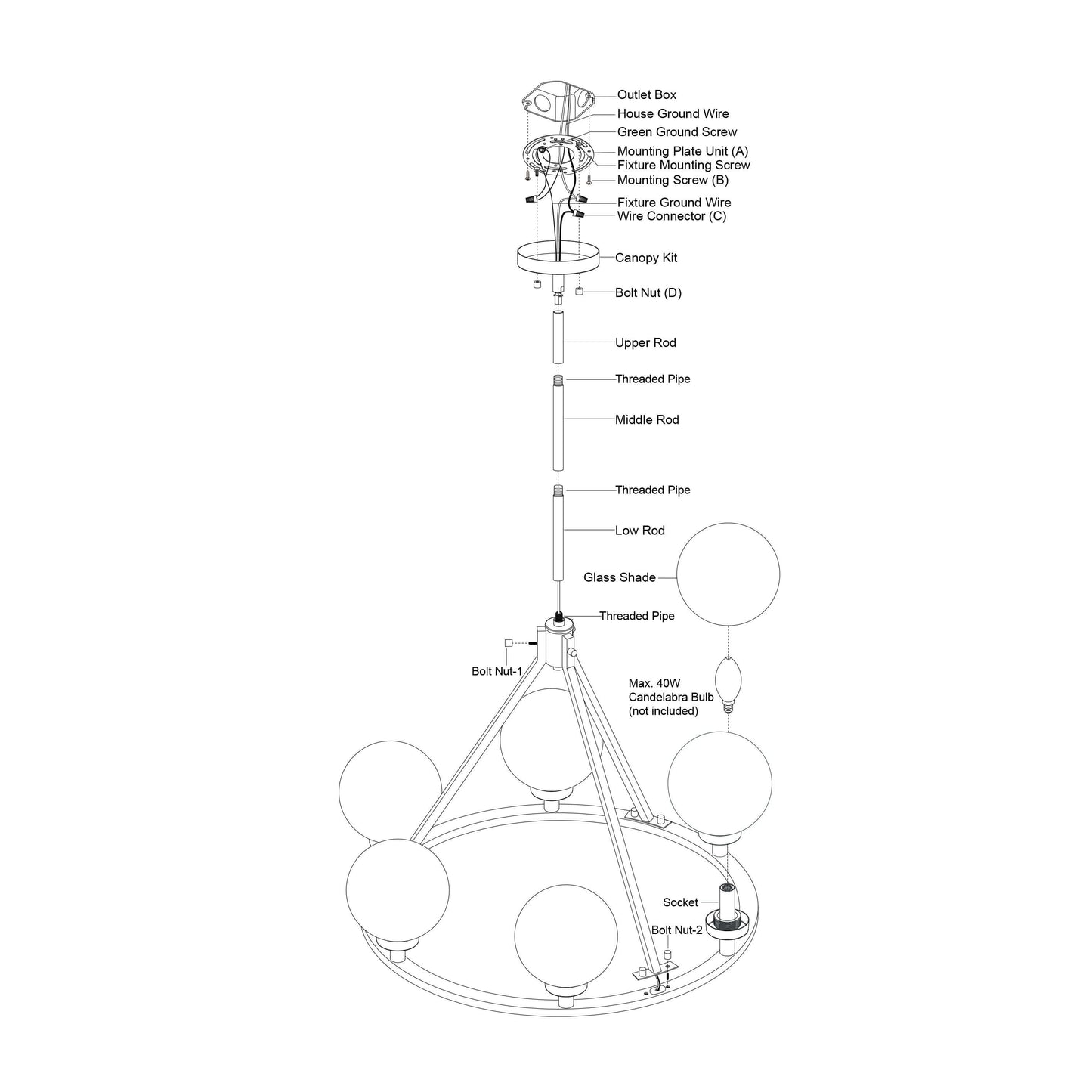 Lander 28.25” 6 Light Chandelier