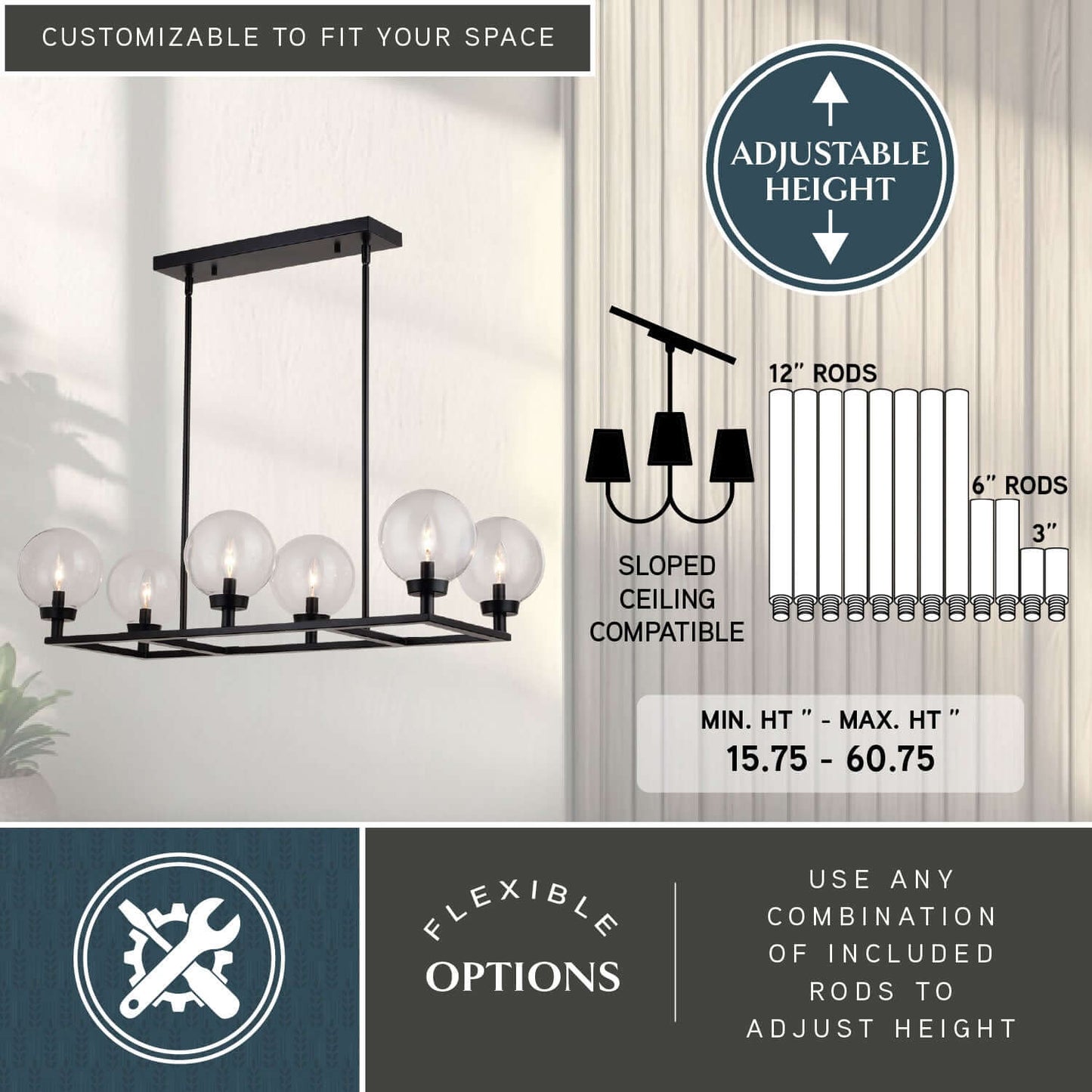 Lander 35” 6 Light Linear Chandelier
