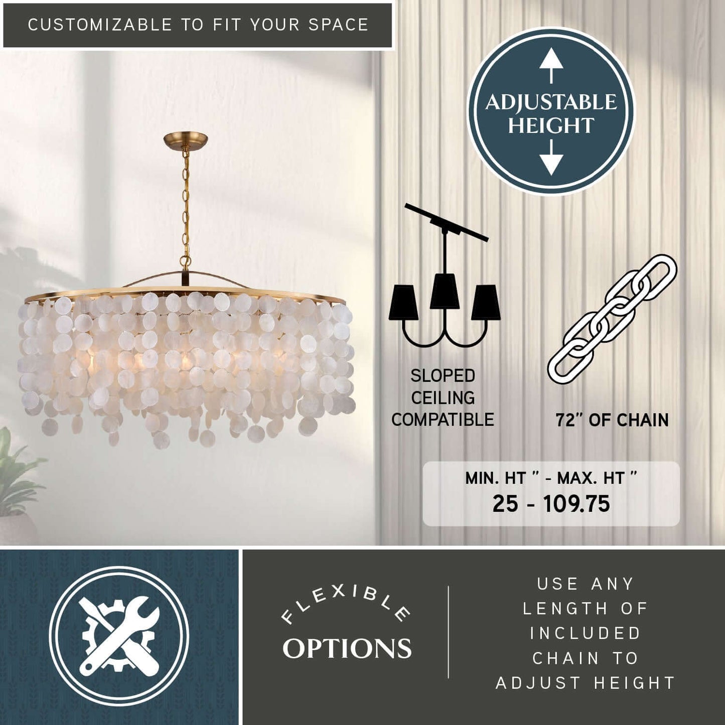 Elsa Capiz Shell 35.75” 5 Light Linear Chandelier
