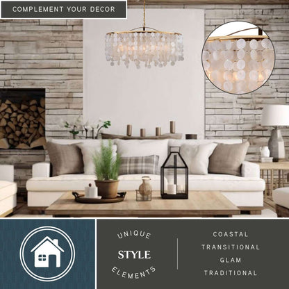 Elsa Capiz Shell 35.75” 5 Light Linear Chandelier