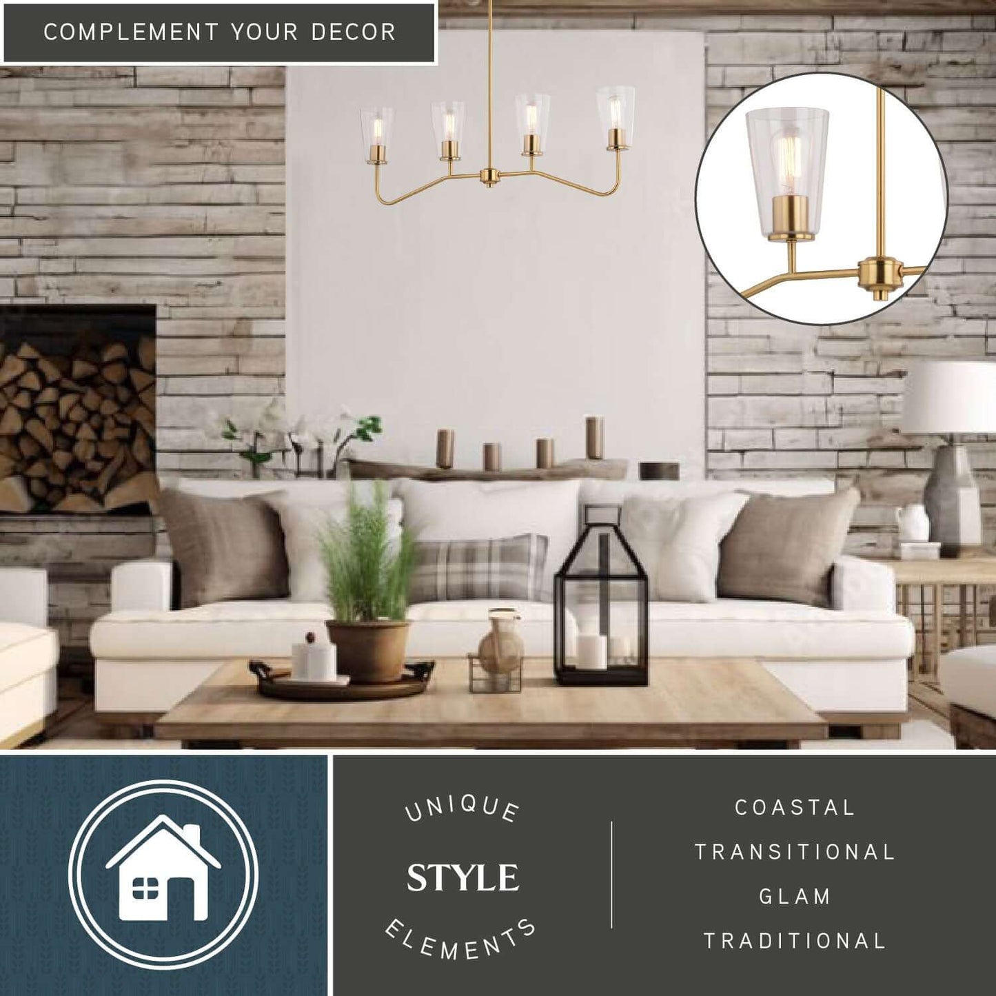 Beverly 36” 4 Light Linear Chandelier
