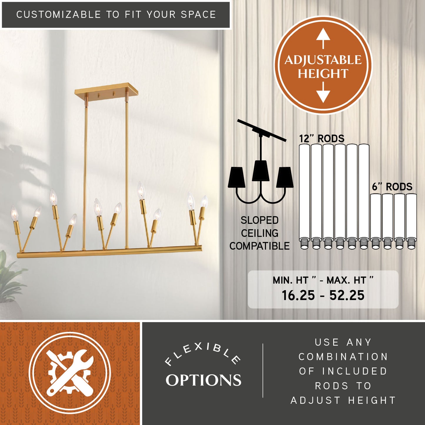 Warwick 32.25” W 10 Light Linear Chandelier