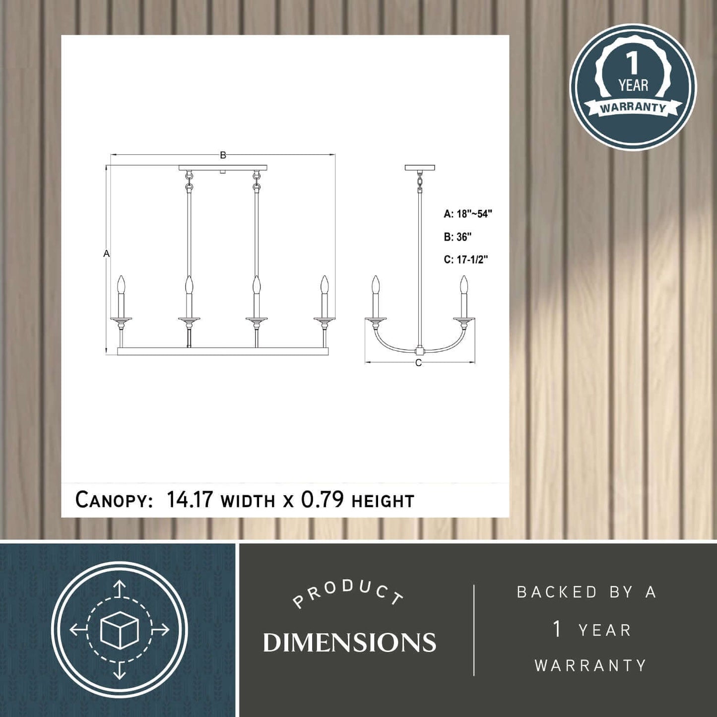 Durham 36” W 8 Light Linear Chandelier