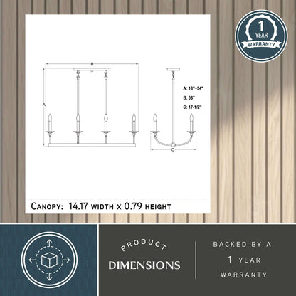 Durham 36” W 8 Light Linear Chandelier