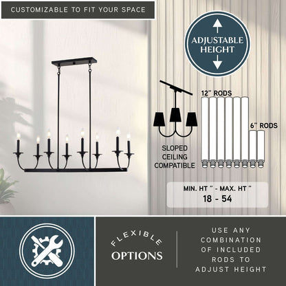Durham 36” W 8 Light Linear Chandelier