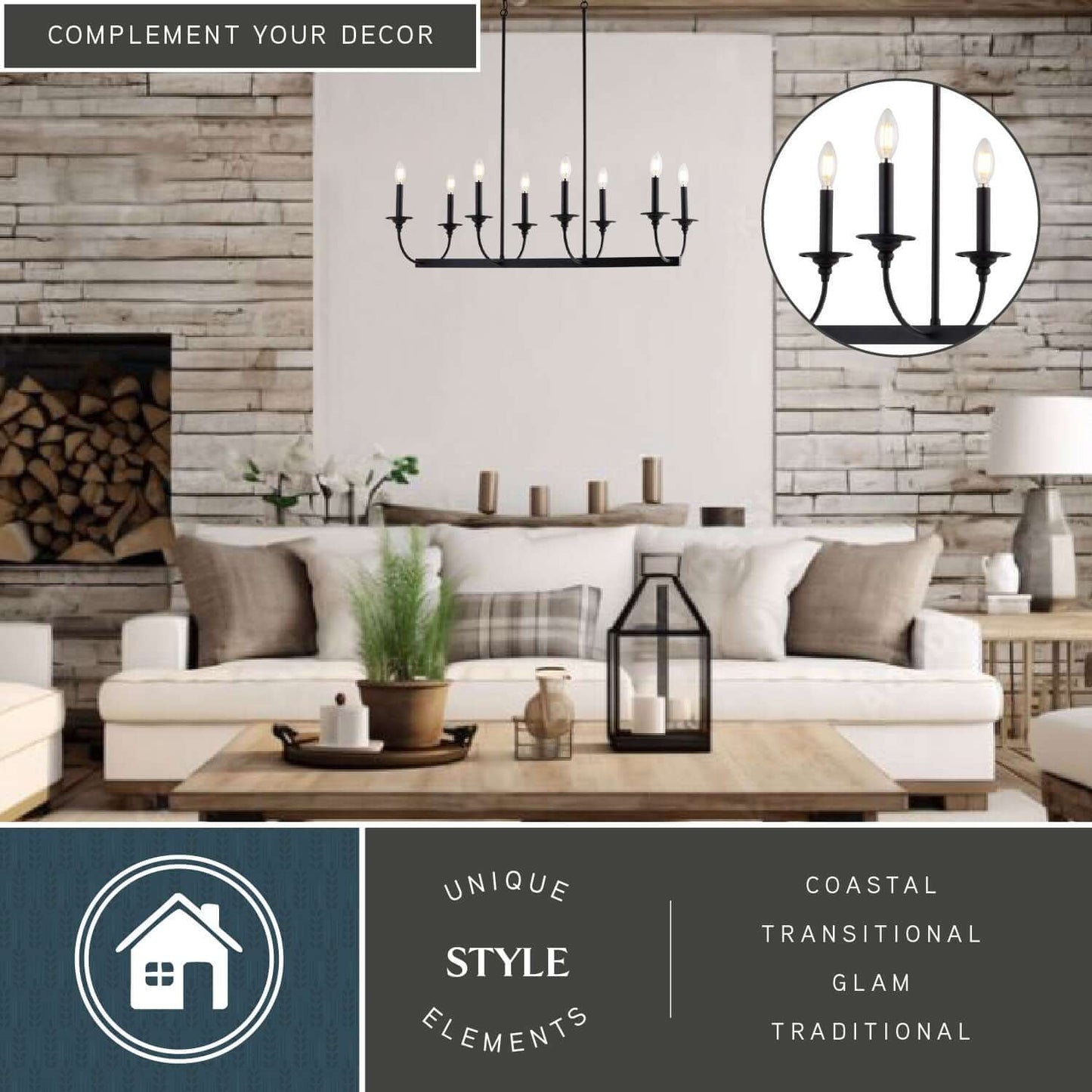 Durham 36” W 8 Light Linear Chandelier
