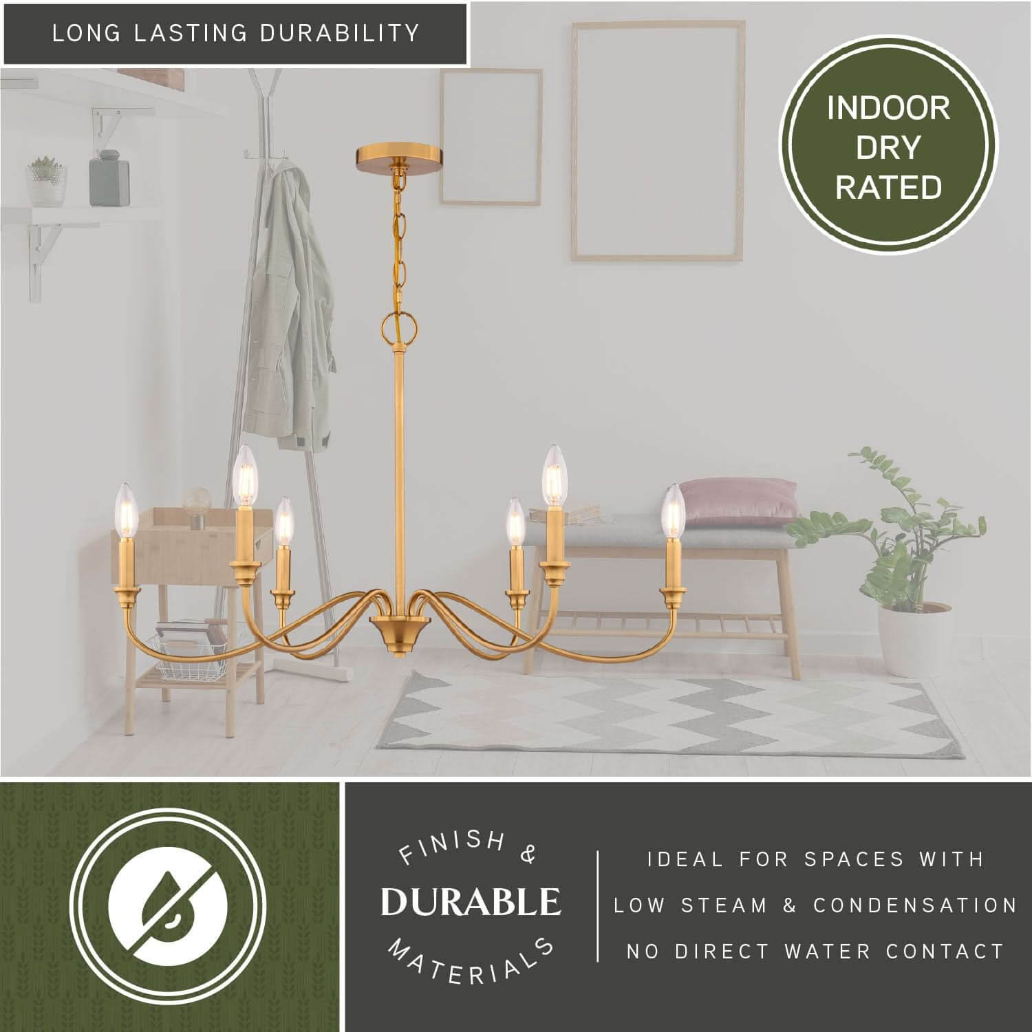 Annabelle 30-inch wide 6-light chandelier installed in an indoor setting highlighting its indoor dry rating.