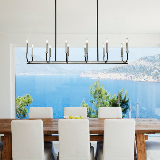 Haylie 12 Light Linear Chandelier Matte Black + Brushed Nickel