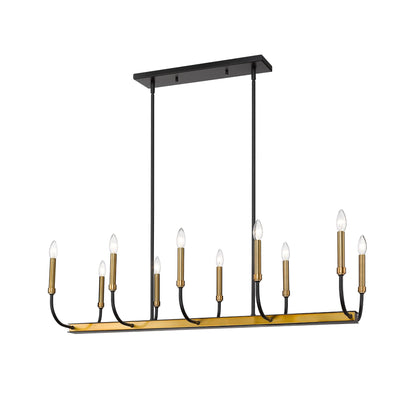 Haylie 10 Light Linear Chandelier Matte Black + Olde Brass