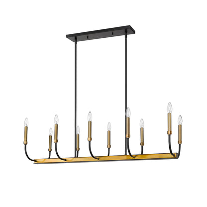 Haylie 10 Light Linear Chandelier Matte Black + Olde Brass