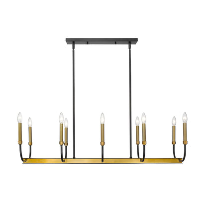 Haylie 10 Light Linear Chandelier Matte Black + Olde Brass