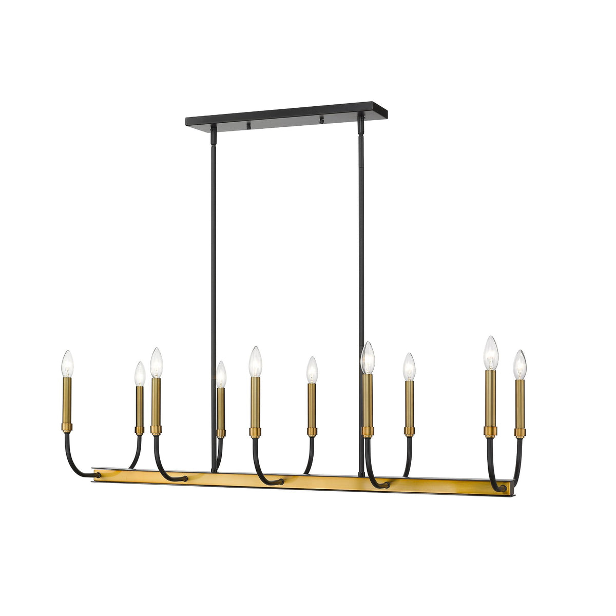 Haylie 10 Light Linear Chandelier Matte Black + Olde Brass