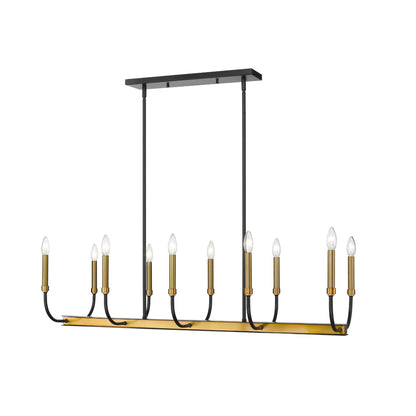 Haylie 10 Light Linear Chandelier Matte Black + Olde Brass